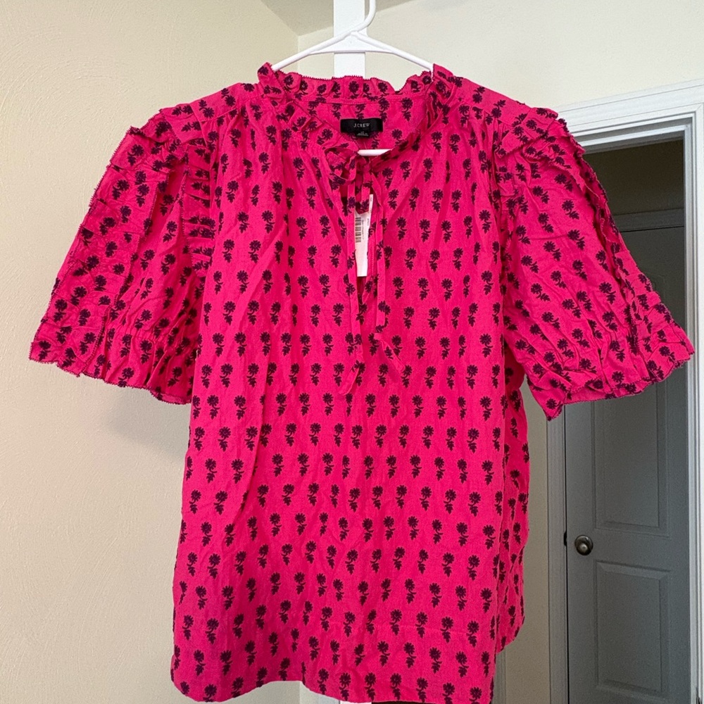 J. Crew Bright Pink Floral Blouse